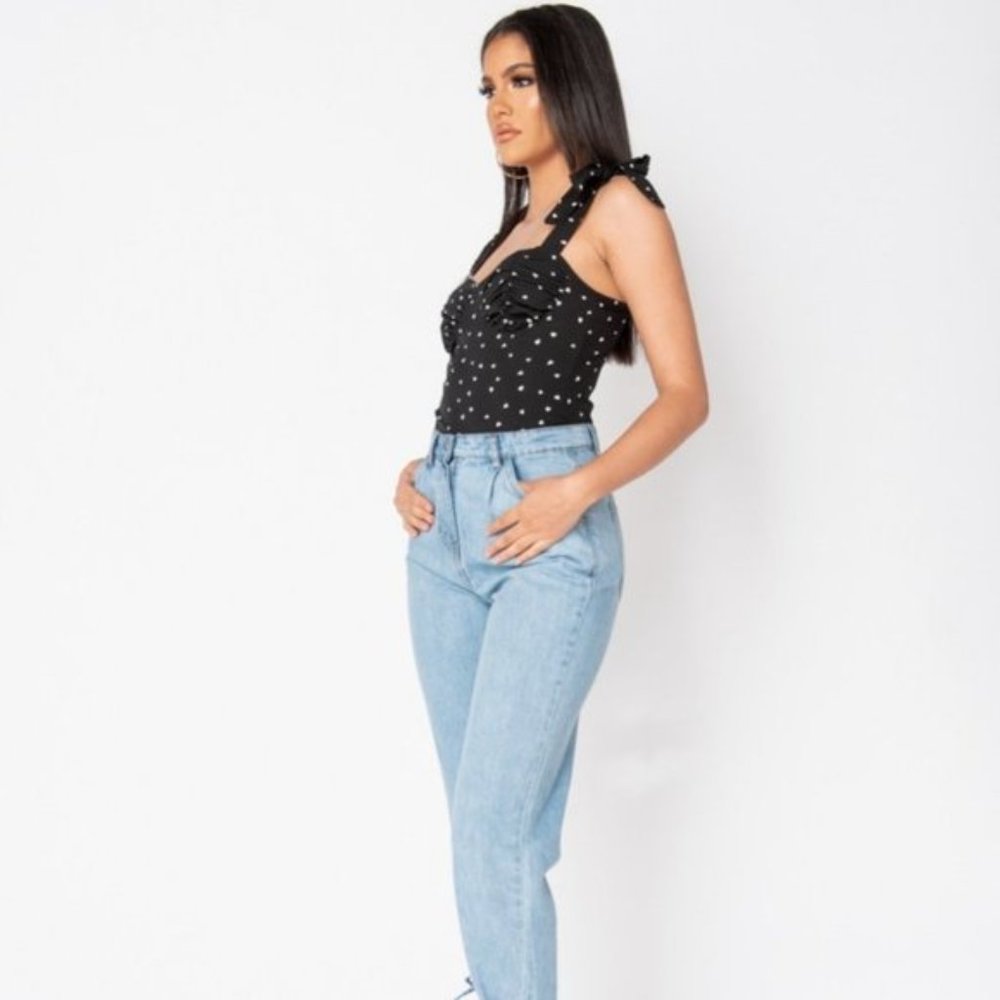 Black and White Heart Print Sleeveless Bustier Top Blouse - Picture 13 of 15